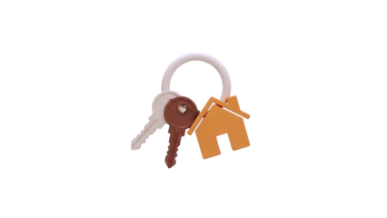 3D Keys with house shaped keychain transparent background