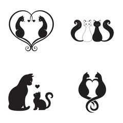Charming black cat silhouettes symbolizing love, family, and companionship in various artistic designs