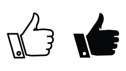 Obraz premium Approve or Like Icons: Capturing simplicity with a symbolic illustration of approval or like concepts using positive thumbs-up symbol in both outlined and filled representations.
