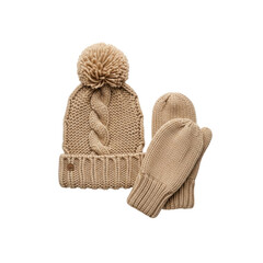 Woolen hat and gloves set on Transparent Background