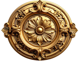 Obraz premium A highly detailed, golden, ornate circular relief, depicting floral and scroll patterns
