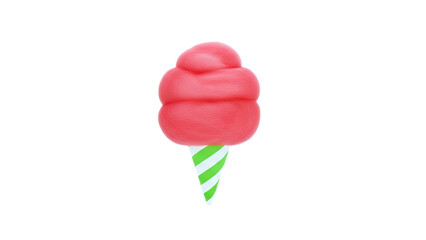 3D Pink Cotton Candy Cone with Green Stripes on transparent background