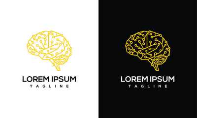 Abstract Brain Logo with Circuits - Technology AI Innovation.