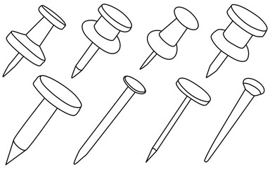 Fastener Silhouette Collection Featuring Nails, Screws, and Tacks, Minimalist Vector Icons for Construction and Hardware Concepts
