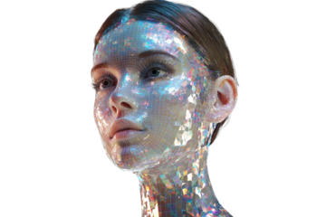 digital holographic portrait illustration isolated on transparent background