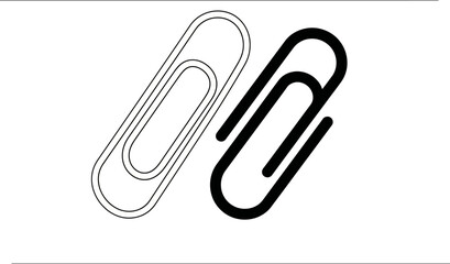 Obraz premium Pair of paper clip icons, one in white outline with a filled interior and another in solid black, both oriented diagonally on a transparent checkerboard background