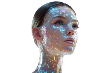 sci fi holographic portrait concept isolated on transparent background