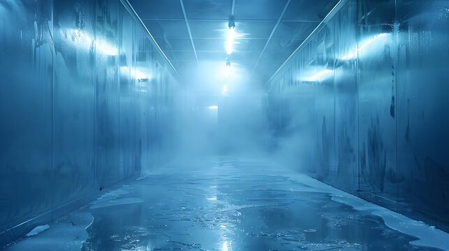 Dark blue futuristic tunnel with glowing light pattern texture background - Powered by Adobe