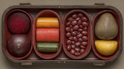 Rainbow veg salad top-down: beets, carrots, corn, cucumber, avocado white-isolated sections, dramatic top-light zero shadow, center copy space for “Plant Power”, perfect for light-food hero or nutriti