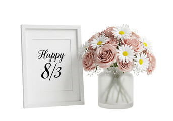 Floral Display with Framed Happy 8/3 Message