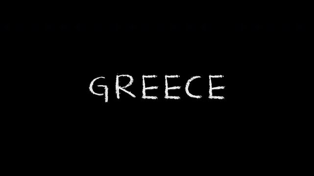Greece word handwriting animation on black background