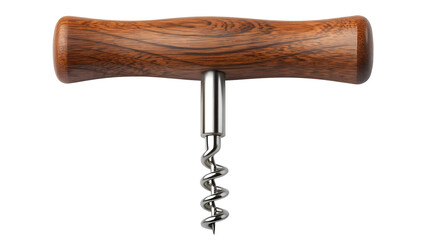 Vintage T-Shaped Wine Corkscrew with Polished Wood Handle Isolated on White
