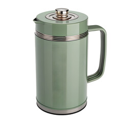 Insulated Sage Green Stainless Steel Thermos Flask with Handle Isolated on White
