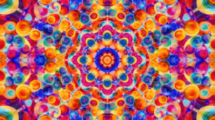 Vibrant Kaleidoscopic Mandala of Multicolored Circles -- Abstract Swirl of Pink, Orange, Yellow, Green, Blue, Purple