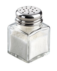 Classic Glass Salt Shaker with Stainless Steel Perforated Lid Isolated on White Background