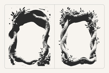 Grunge frame with olive branches vector natural texture illustration, perfect for posters, banners, and decorative design.