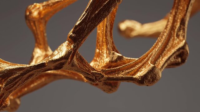 A gold colored object with a lot of detail and texture. It looks like a skeleton or a tree branch. Resilient gold structure imagery, stable form, premium editorial style, gold financial resilience