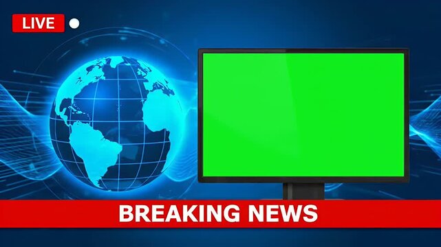 Live breaking news with green monitor