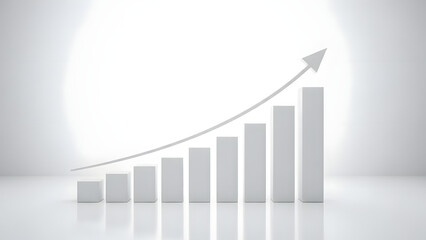 3D Bar Graph with Upward Arrow Showing Business Growth