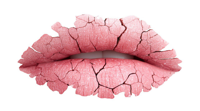 Close up of female lips suffering from dryness and cracking, highlighting the need for lip care and moisturizing treatment on a transparent background