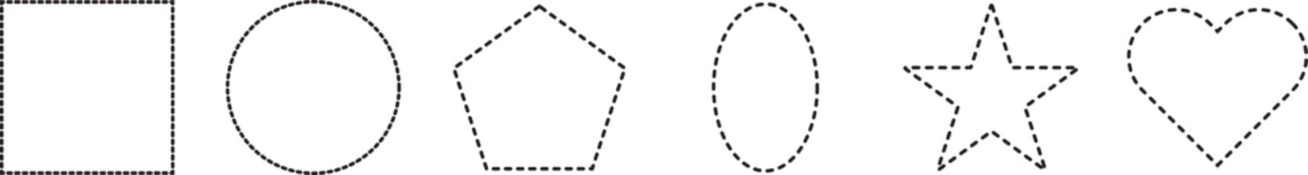 Dashed line borders and dotted frames collection. Square, circle, rectangle outlines with cut marks. Dotted dashed outline frames collection. Flat vector illustration ion Transparent background

