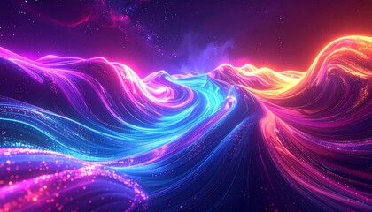 Vibrant Cosmic Energy Waves Swirling in Deep Space Nebula with Glowing Particles