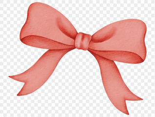 Watercolor pink ribbon bow cute decorative Christmas gift element illustration vector.