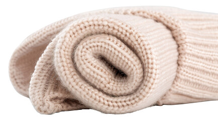 A soft wool sleeve is rolled up perfectly, showcasing its cozy texture. This element is isolated against a transparent background, ideal for design applications