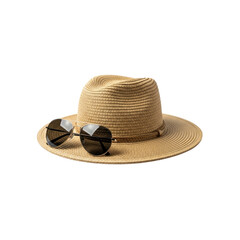 Sunglasses on Straw Fedora Hat Transparent Background