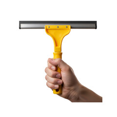 Hand holding yellow squeegee on Transparent Background