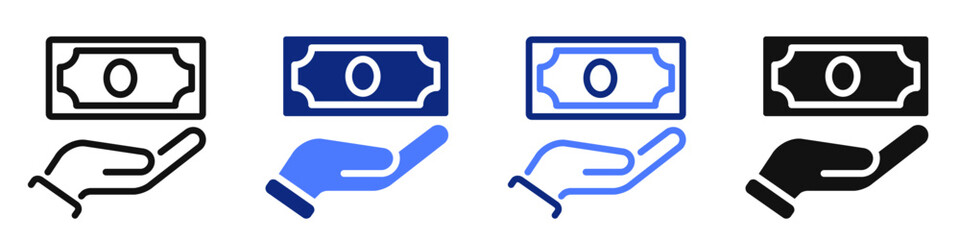 Vector icon or logo of hand with money banknote related to credit and loan, business and finance, paying and purchasing. Symbol for website or app UI, logo design, illustration