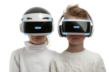 kid exploring VR world isolated on transparent background