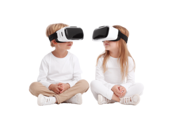 young learner with VR headset isolated on transparent background