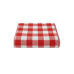 Folded red and white checkered tablecloth