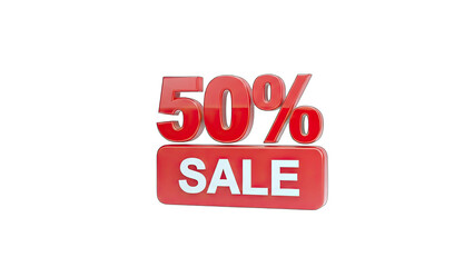 3D 50% Sale Discount Promotion Banner 3D Render on transparent background