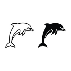 Fototapeta premium Dolphin illustration set with white and black silhouette