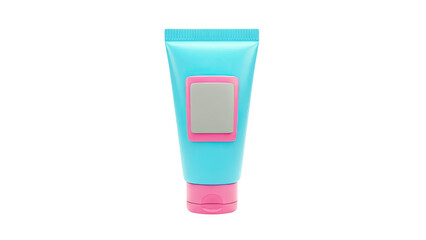 3D Aqua and pink cosmetic tube with blank label on transparent background