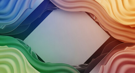 Abstract Swirling Fabric Waves Frame with Rainbow Gradient Colors and Central Square Space Keywords: abstract, background, wave, swirl, fabric, Full HD 4K Video Download 2025 2026