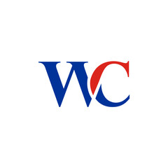 WC letter blue red logo in white background elegant