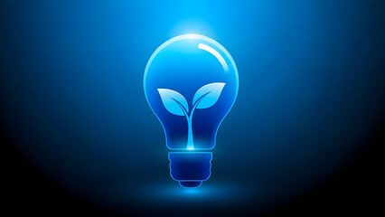 Glowing blue light bulb with a small plant growing inside symbolizing eco friendly ideas and innovation