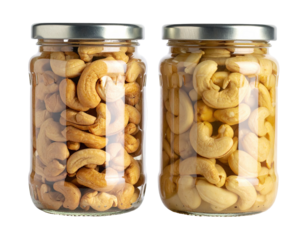 Two jars filled with cashew nuts