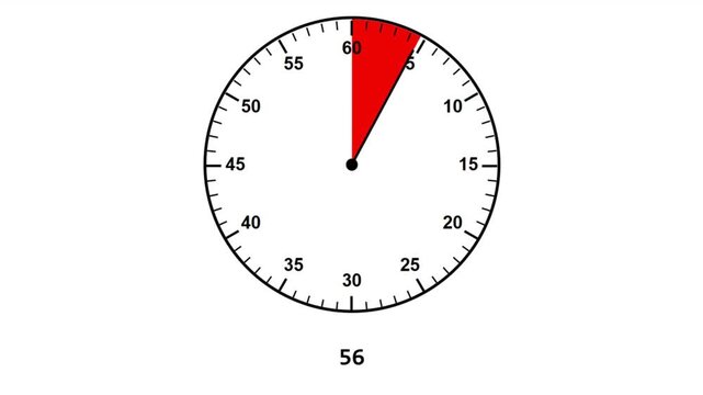 60 Second Countdown Timer with Red Indicator. simple one minute countdown timer with sweeping red indicator. Ideal for workouts, presentations, exams, and broadcasts