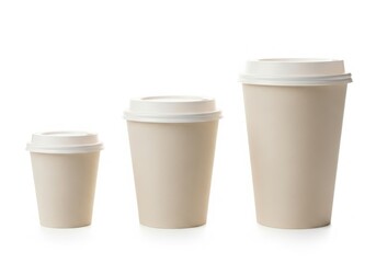 Three disposable coffee cups in various sizes