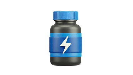 3D Energy Shot Bottle with Lightning Bolt Icon on transparent background