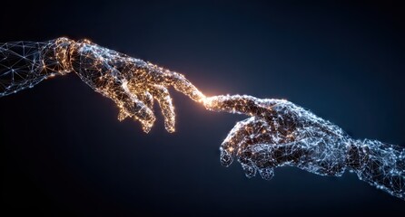 Fototapeta premium Digital hands touching abstract concept connection technology illustration