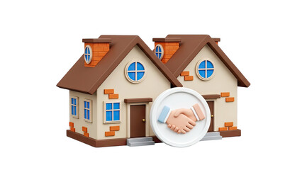 3D Houses with Handshake Icon on transparent background