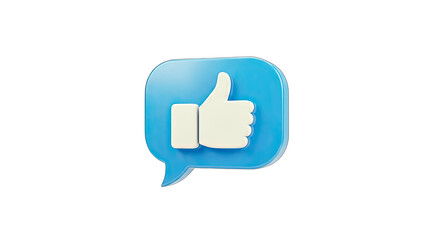 3D Like Button Icon in Blue Speech Bubble on transparent background
