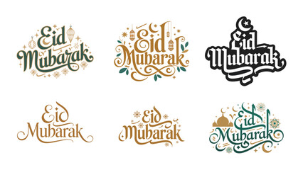 Fototapeta premium Eid Mubarak typography set vector illustration