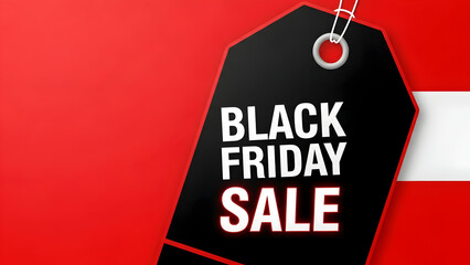 Black friday sale sign on red background with white stripe