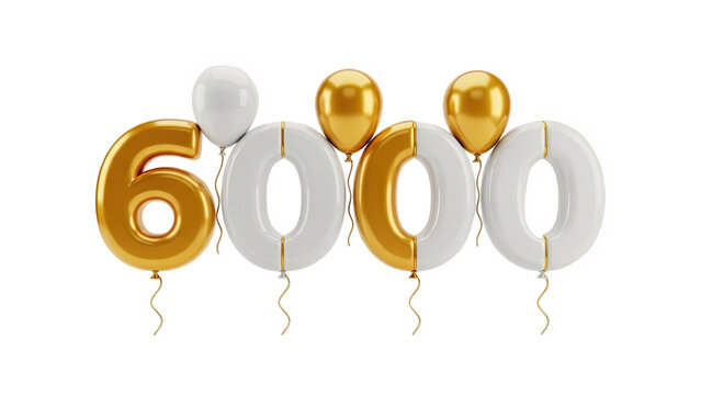3D Number 6000 balloons for celebration or anniversary on transparent background